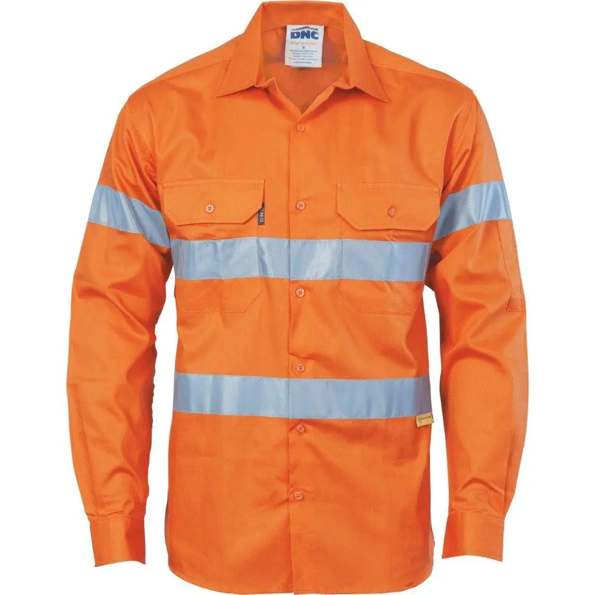 Dnc Workwear Hi-vis Cool-breeze Cotton Long Sleeve Shirt With 3m 8910 Reflective Tape - 3885 Metro Workwear.